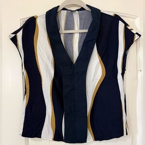 SHEIN Navy and Gold Wave Pattern Blouse